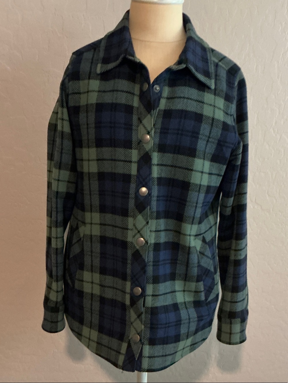 Pendleton Green and Navy Plaid Snap-Front Utility Jacket